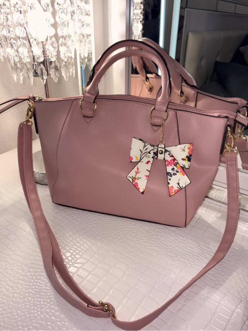 Pink Bag with Floral Bow Charm
